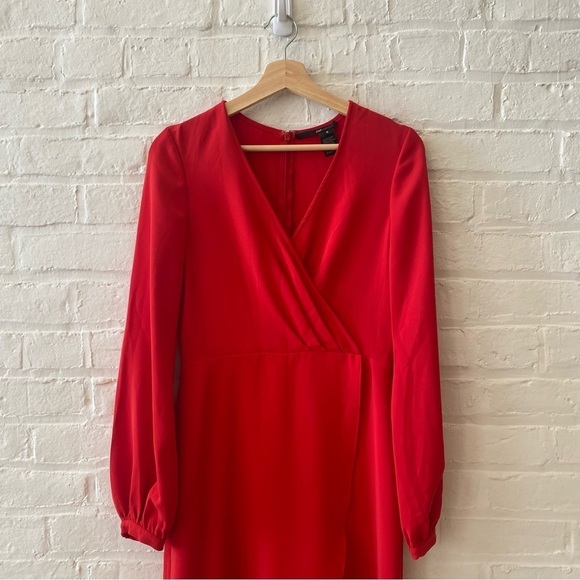 Jay Godfrey || Faux Wrap Long Sleeved Dress Red 6 - Picture 2 of 8